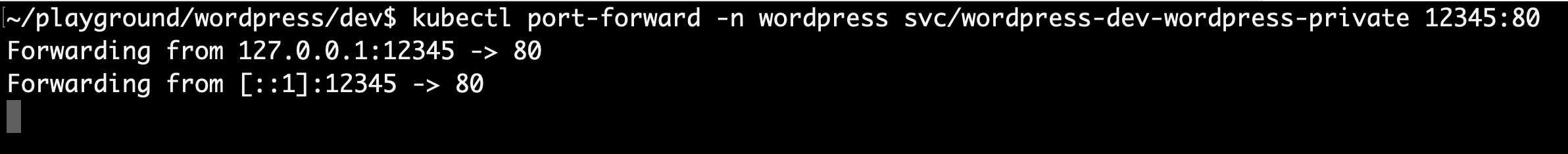 kubectl port-forward for wordpress